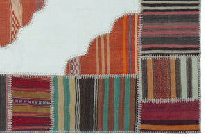 Naturel Over Dyed Kilim Patchwork Unique Rug 4'3'' x 6'5'' ft 130 x 196 cm