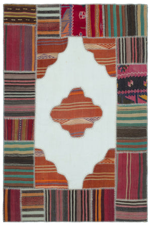 Naturel Over Dyed Kilim Patchwork Unique Rug 4'3'' x 6'5'' ft 130 x 196 cm