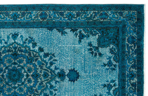 Turquoise Over Dyed Carved Rug 4'10'' x 8'5'' ft 148 x 257 cm