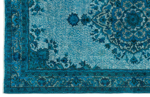 Turquoise Over Dyed Carved Rug 4'10'' x 8'5'' ft 148 x 257 cm