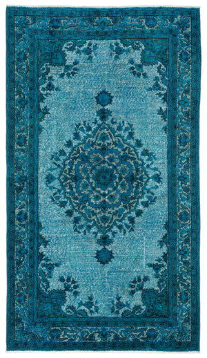 Turquoise Over Dyed Carved Rug 4'10'' x 8'5'' ft 148 x 257 cm
