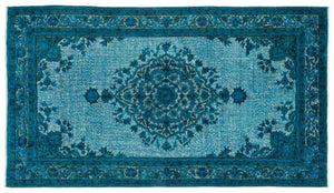 Turquoise Over Dyed Carved Rug 4'10'' x 8'5'' ft 148 x 257 cm