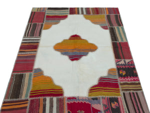 Naturel Over Dyed Kilim Patchwork Unique Rug 3'10'' x 5'10'' ft 118 x 177 cm