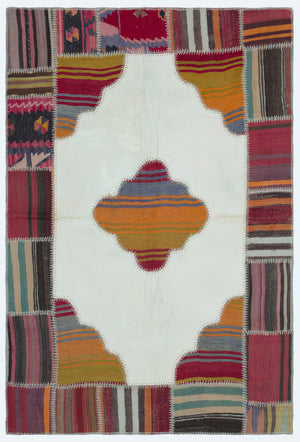 Naturel Over Dyed Kilim Patchwork Unique Rug 3'10'' x 5'10'' ft 118 x 177 cm