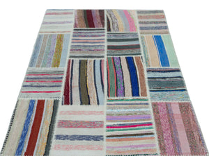 Striped Over Dyed Kilim Patchwork Unique Rug 3'11'' x 5'11'' ft 120 x 180 cm
