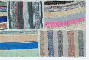 Striped Over Dyed Kilim Patchwork Unique Rug 3'11'' x 5'11'' ft 120 x 180 cm