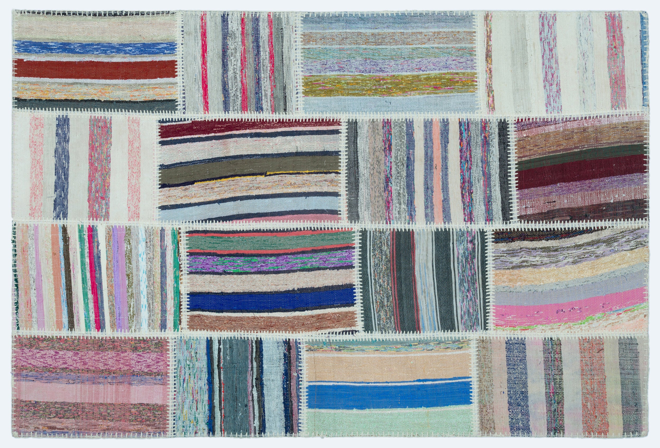 Striped Over Dyed Kilim Patchwork Unique Rug 3'11'' x 5'11'' ft 120 x 180 cm