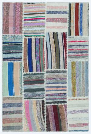 Striped Over Dyed Kilim Patchwork Unique Rug 3'11'' x 5'11'' ft 120 x 180 cm