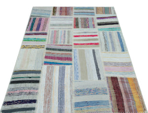 Striped Over Dyed Kilim Patchwork Unique Rug 3'11'' x 5'12'' ft 120 x 182 cm