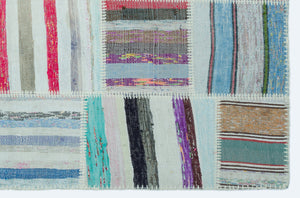 Striped Over Dyed Kilim Patchwork Unique Rug 3'11'' x 5'12'' ft 120 x 182 cm