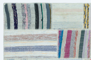 Striped Over Dyed Kilim Patchwork Unique Rug 3'11'' x 5'12'' ft 120 x 182 cm
