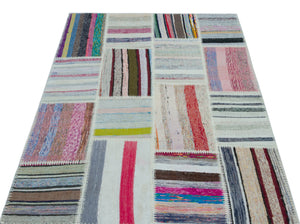 Striped Over Dyed Kilim Patchwork Unique Rug 3'11'' x 5'11'' ft 120 x 180 cm