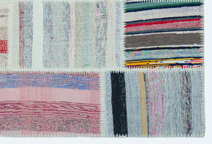 Striped Over Dyed Kilim Patchwork Unique Rug 3'11'' x 5'11'' ft 120 x 180 cm