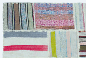 Striped Over Dyed Kilim Patchwork Unique Rug 3'11'' x 5'11'' ft 120 x 180 cm