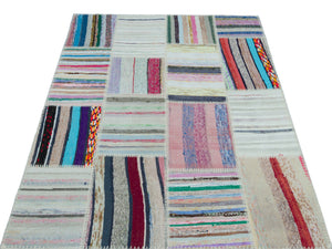 Striped Over Dyed Kilim Patchwork Unique Rug 3'11'' x 5'11'' ft 120 x 180 cm