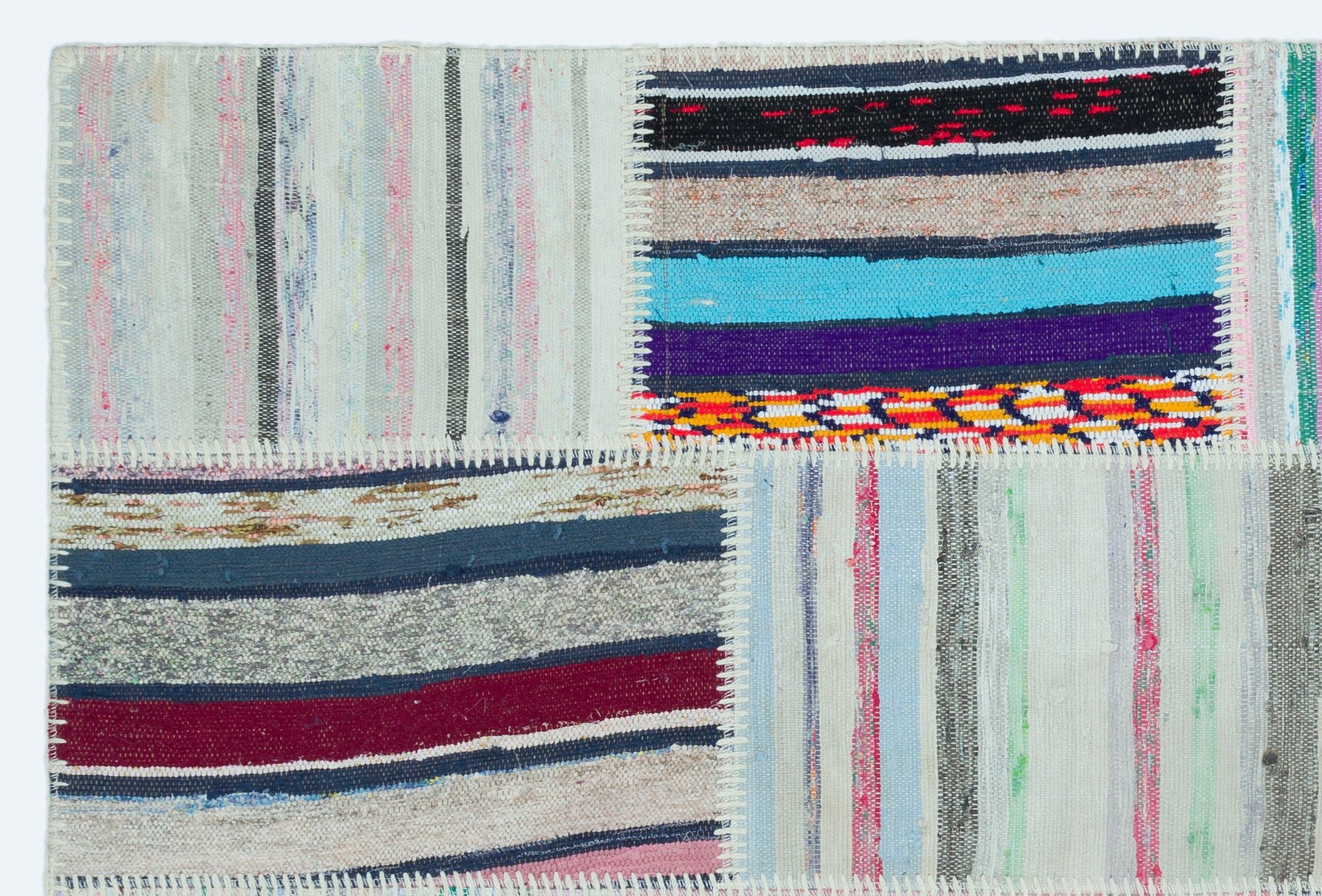 Striped Over Dyed Kilim Patchwork Unique Rug 3'11'' x 5'11'' ft 120 x 180 cm