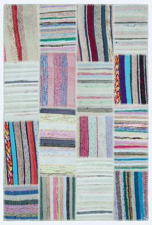 Striped Over Dyed Kilim Patchwork Unique Rug 3'11'' x 5'11'' ft 120 x 180 cm