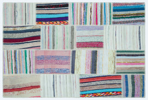Striped Over Dyed Kilim Patchwork Unique Rug 3'11'' x 5'11'' ft 120 x 180 cm