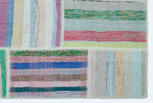 Striped Over Dyed Kilim Patchwork Unique Rug 3'11'' x 5'11'' ft 120 x 180 cm