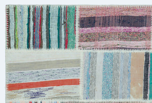 Striped Over Dyed Kilim Patchwork Unique Rug 3'11'' x 5'11'' ft 120 x 180 cm