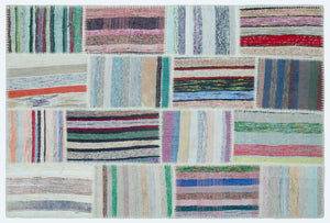 Striped Over Dyed Kilim Patchwork Unique Rug 3'11'' x 5'11'' ft 120 x 180 cm