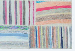 Striped Over Dyed Kilim Patchwork Unique Rug 3'11'' x 5'11'' ft 120 x 180 cm