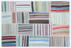 Striped Over Dyed Kilim Patchwork Unique Rug 3'11'' x 5'11'' ft 120 x 180 cm