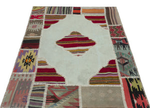 Naturel Over Dyed Kilim Patchwork Unique Rug 4'1'' x 5'11'' ft 125 x 180 cm