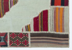 Naturel Over Dyed Kilim Patchwork Unique Rug 4'1'' x 5'11'' ft 125 x 180 cm