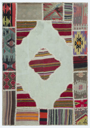 Naturel Over Dyed Kilim Patchwork Unique Rug 4'1'' x 5'11'' ft 125 x 180 cm