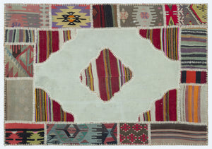 Naturel Over Dyed Kilim Patchwork Unique Rug 4'1'' x 5'11'' ft 125 x 180 cm