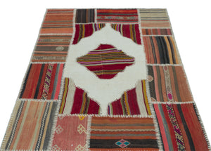 Naturel Over Dyed Kilim Patchwork Unique Rug 3'11'' x 5'9'' ft 120 x 176 cm