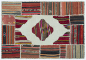 Naturel Over Dyed Kilim Patchwork Unique Rug 3'11'' x 5'9'' ft 120 x 176 cm