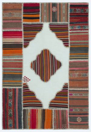 Naturel Over Dyed Kilim Patchwork Unique Rug 4'2'' x 6'0'' ft 127 x 184 cm