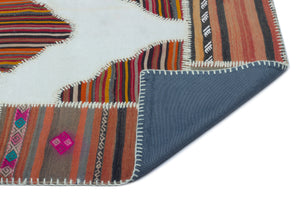 Naturel Over Dyed Kilim Patchwork Unique Rug 4'2'' x 5'10'' ft 128 x 178 cm