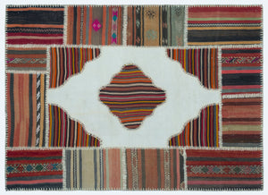 Naturel Over Dyed Kilim Patchwork Unique Rug 4'2'' x 5'10'' ft 128 x 178 cm