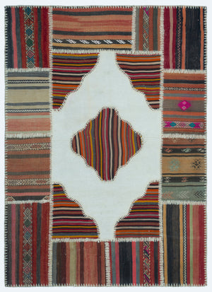 Naturel Over Dyed Kilim Patchwork Unique Rug 4'2'' x 5'10'' ft 128 x 178 cm