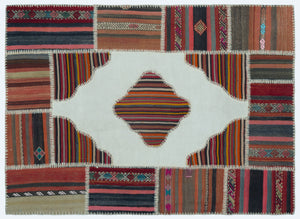 Naturel Over Dyed Kilim Patchwork Unique Rug 4'3'' x 5'11'' ft 130 x 180 cm
