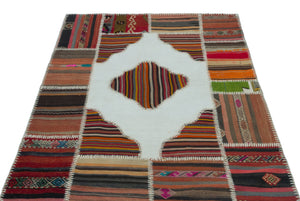 Naturel Over Dyed Kilim Patchwork Unique Rug 4'3'' x 5'10'' ft 130 x 177 cm