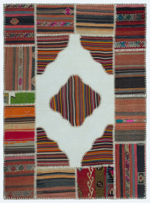 Naturel Over Dyed Kilim Patchwork Unique Rug 4'3'' x 5'10'' ft 130 x 177 cm