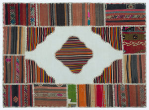 Naturel Over Dyed Kilim Patchwork Unique Rug 4'3'' x 5'10'' ft 130 x 177 cm
