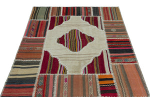 Naturel Over Dyed Kilim Patchwork Unique Rug 4'4'' x 5'9'' ft 133 x 175 cm