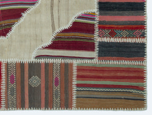 Naturel Over Dyed Kilim Patchwork Unique Rug 4'4'' x 5'9'' ft 133 x 175 cm