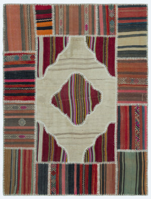 Naturel Over Dyed Kilim Patchwork Unique Rug 4'4'' x 5'9'' ft 133 x 175 cm