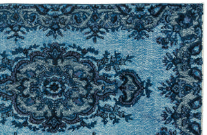 Turquoise Over Dyed Carved Rug 3'11'' x 6'9'' ft 120 x 205 cm