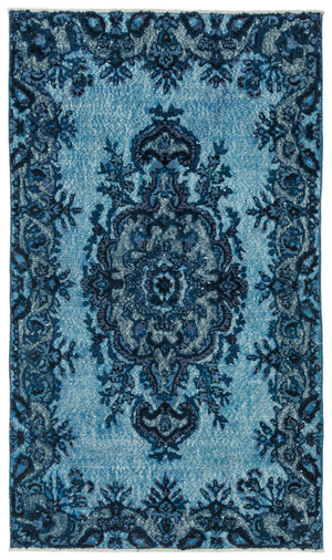 Turquoise Over Dyed Carved Rug 3'11'' x 6'9'' ft 120 x 205 cm