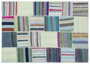 Striped Over Dyed Kilim Patchwork Unique Rug 5'2'' x 7'3'' ft 158 x 220 cm