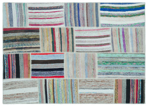 Striped Over Dyed Kilim Patchwork Unique Rug 5'3'' x 7'3'' ft 160 x 222 cm