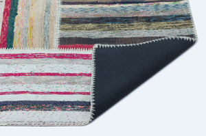 Striped Over Dyed Kilim Patchwork Unique Rug 5'3'' x 7'3'' ft 160 x 222 cm