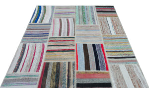 Striped Over Dyed Kilim Patchwork Unique Rug 5'3'' x 7'3'' ft 160 x 222 cm